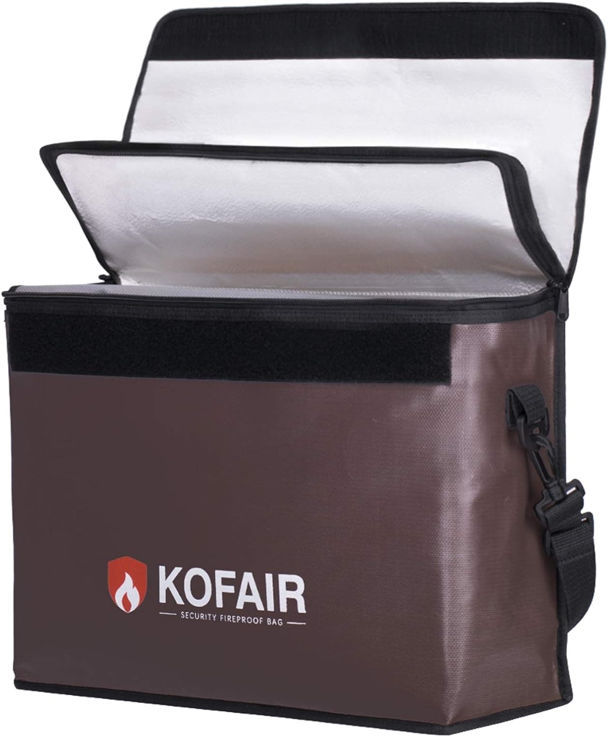 KOFAIR Large Fireproof Bag (16 x 12 x 5.5 inches), XL Fireproof Document Bags with 100% Opening & Soft Handle, Non-Itchy Fireproof Safe and Water Resistant Bag for Money, Documents & Valuables (Brown)