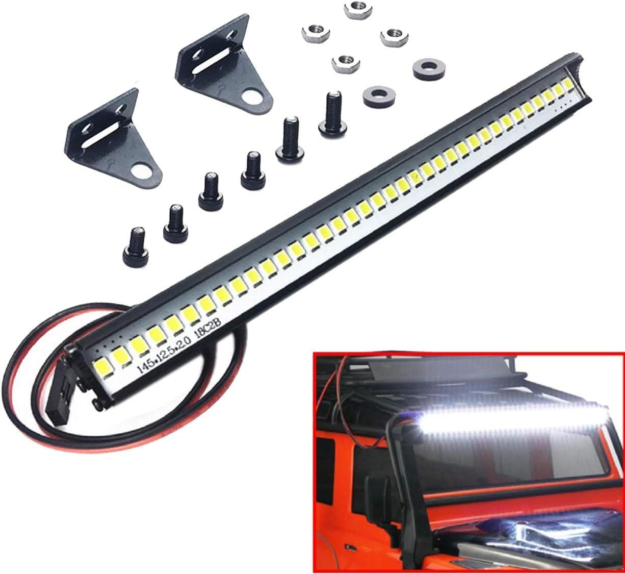 ShareGoo Super Bright 36 LED Light Bar Metal Roof Lamp Lights 150mm/5.9" Compatible with Traxxas TRX-4 90046 D90 Axial SCX10 1/10 RC Rock Crawler Climbing Car Truck,L Shape Brackets
