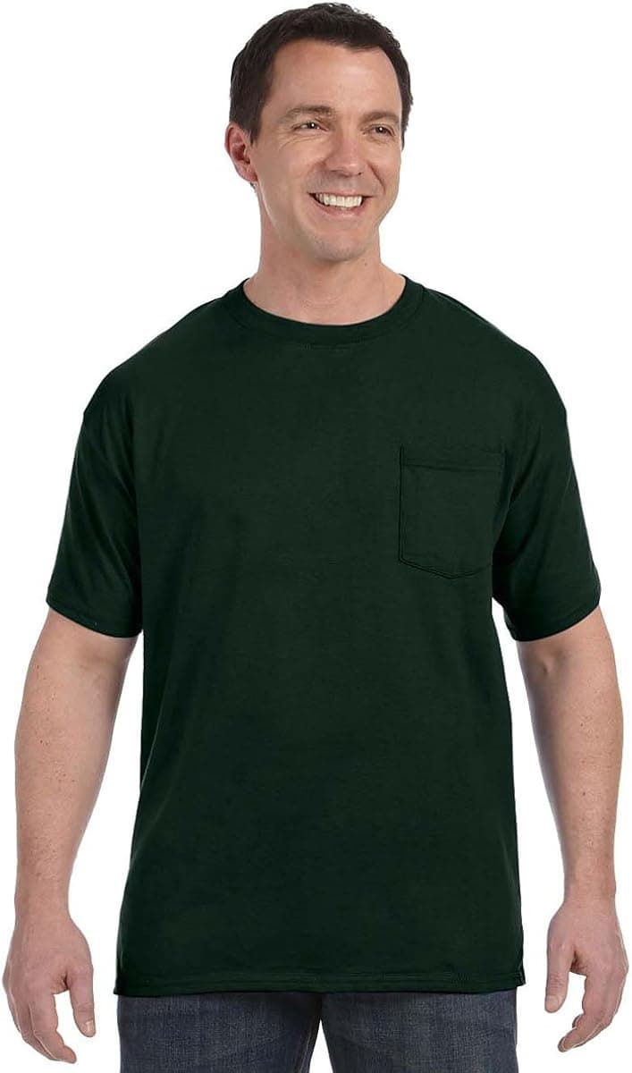 Hanes Men`s TAGLESSÂ Pocket T-Shirt, XL-Deep Forest