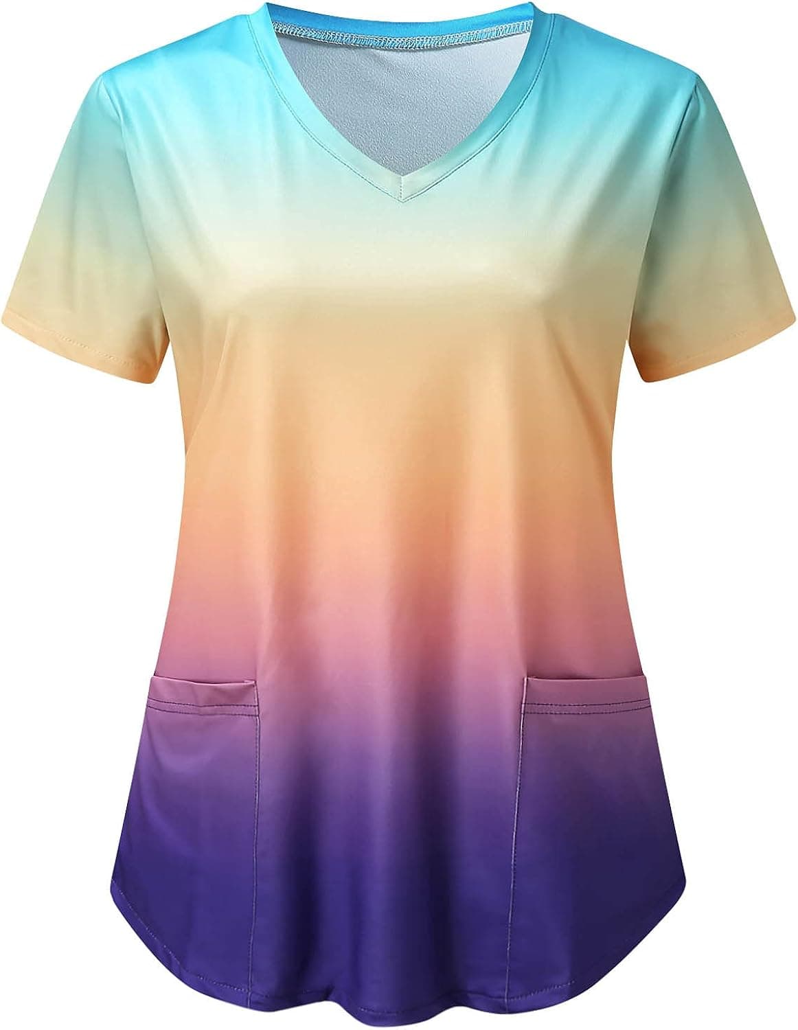 Nurse Tops for Women, Womens Short Sleeve Floral Print V-Neck Tops Relaxed Working Uniform Casual Workwear Tops