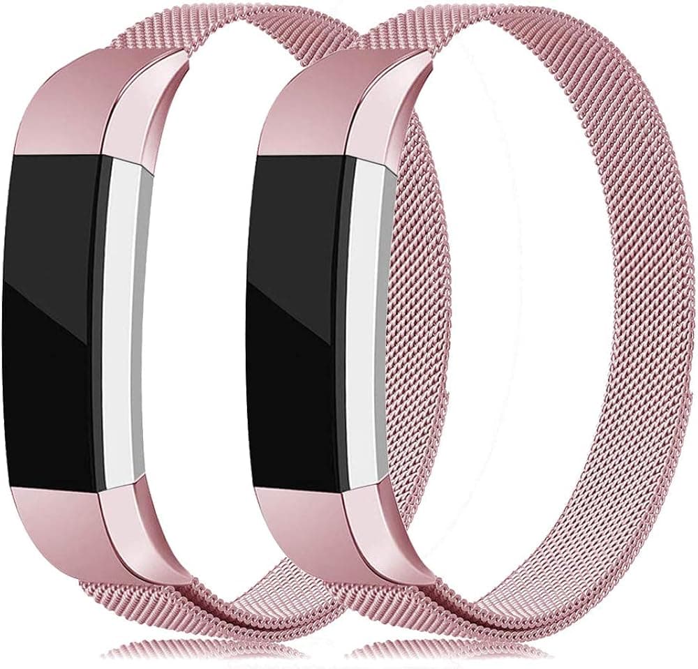 LNOOIU Metal Bands Compatible with Fitbit Alta, Replacement for Alta HR Stainless Steel Bands Adjustable Accessory Wristband for Alta Bracelet Women Men Girls Boys - Rose Pink 2Pack
