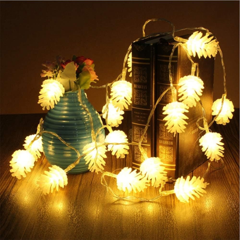 Fun&H Pine Cone String Light 40 LED 19.6 ft, Remote Control & USB Powered Lights Decorations for Indoor, Outdoor, Wedding, Easter, Birthday, Party, Christmas, Warm White