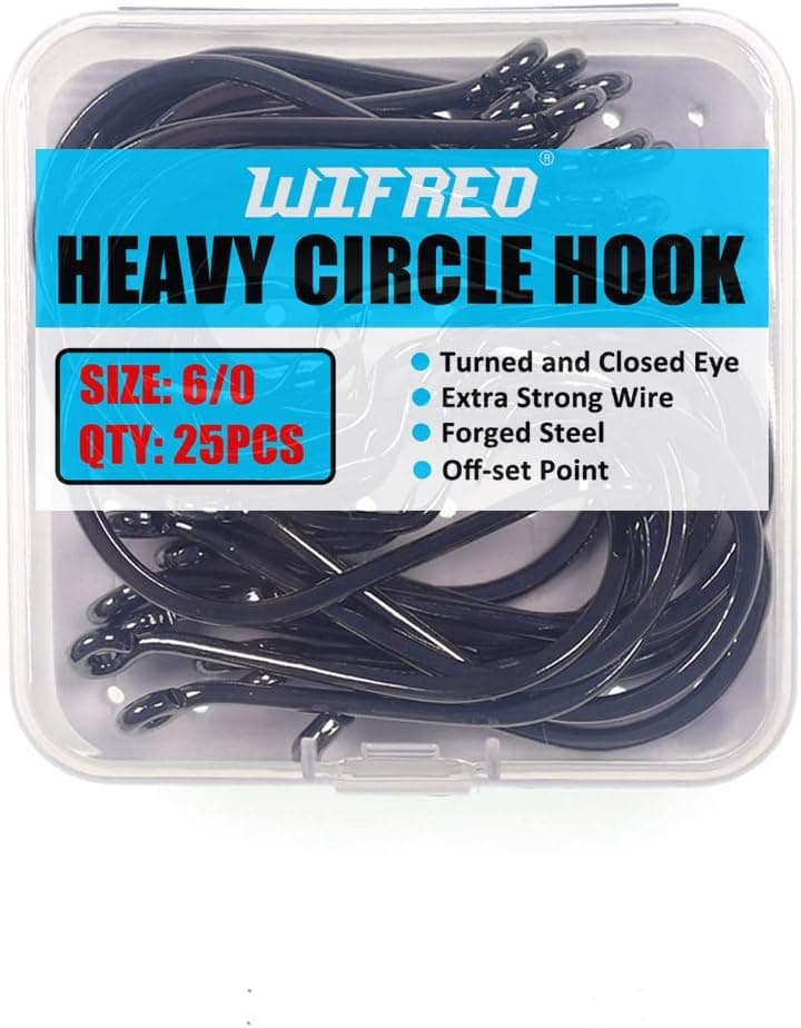 wifreo Offset Point Octopus Circle Hooks, Pack of 25, for Catfish Snapper Saltwater or Freshwater Bait Fishing Hooks