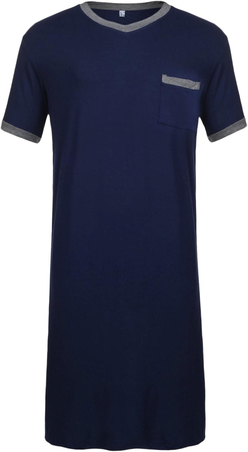 Ekouaer Mens Cotton Nightshirt Big & Tall Stripe Henley Sleep Shirt Sleepwear,Royal Blue-6717,XXX-Large