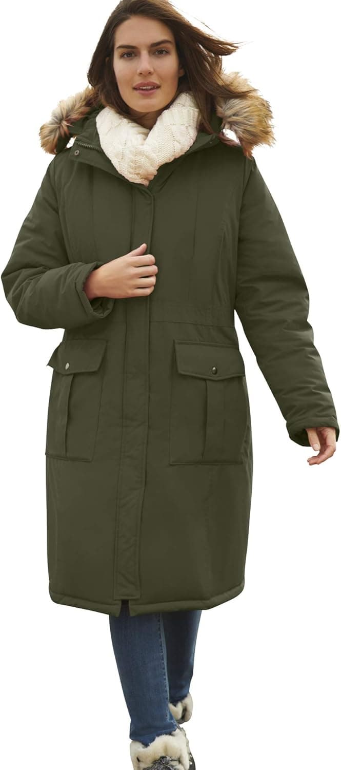 Woman Within Women's Plus Size The Arctic Parka™ In Knee Length Coat - 26/28, Dark Olive Green