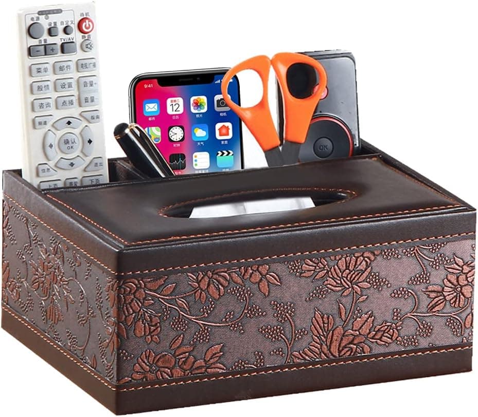 Arniche Leather Tissue Box Cover Rectangular and Multifunction Remote Control Caddy,Suitable for Storing pens and Stationery,Desk Organizer Storage for Office and Home(Antique)