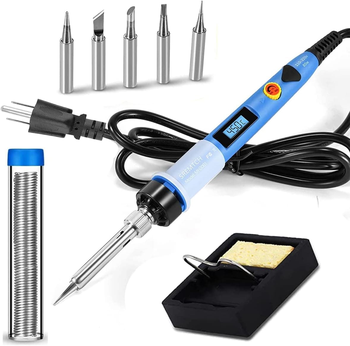 Electronics Soldering Iron Kit - 80W Digital LCD Solder Gun with ON/OFF Switch Adjustable Temperature Controlled and Fast Heating Thermostatic Design Welding Tool (80W soldering iron kit)
