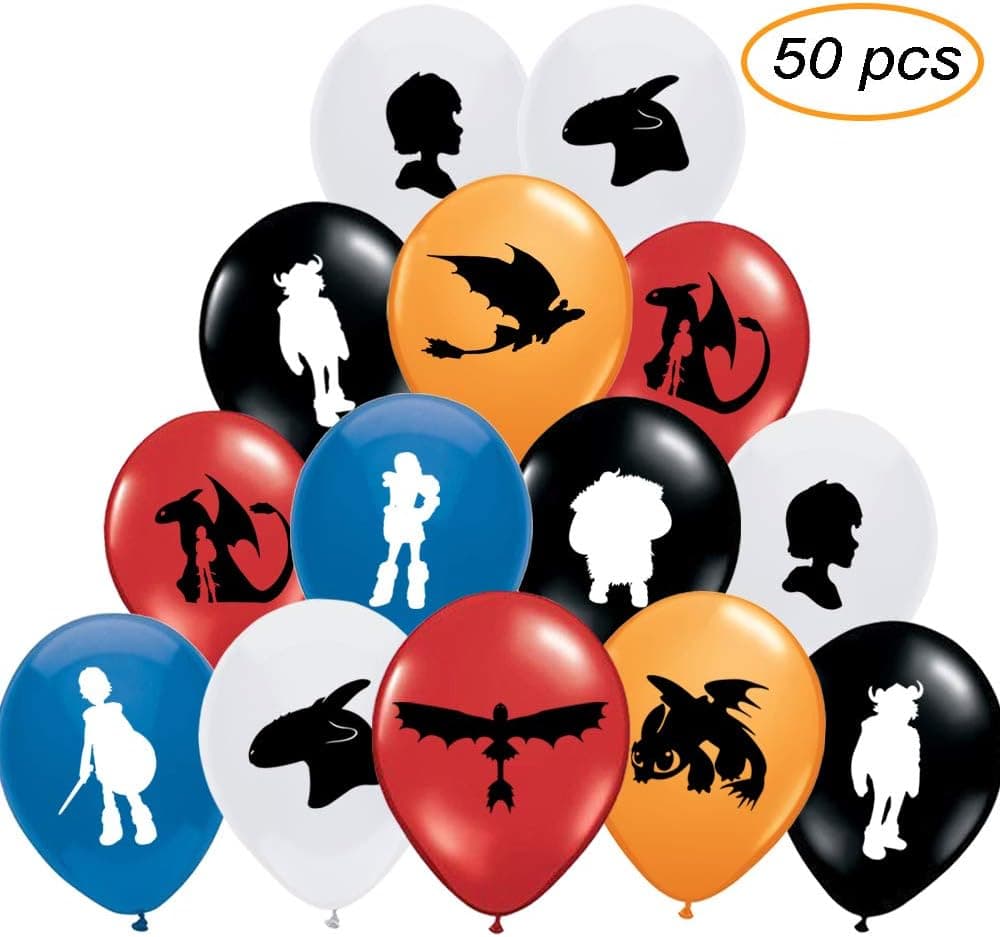 50pcs How To Train Yours Inspired Dragons Party Balloons, Cute Designed and Thickening Birthday Party Balloon Perfect for Kids Birthday Party Supplies Decorations