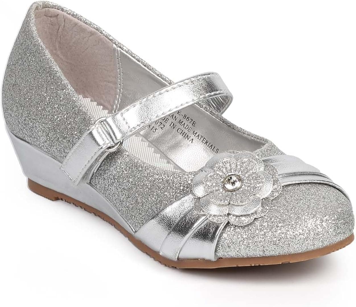 Mix Media Glitter Flower Wedge Pump (Toddler/Little Girl/Big Girl) DC35 - Silver