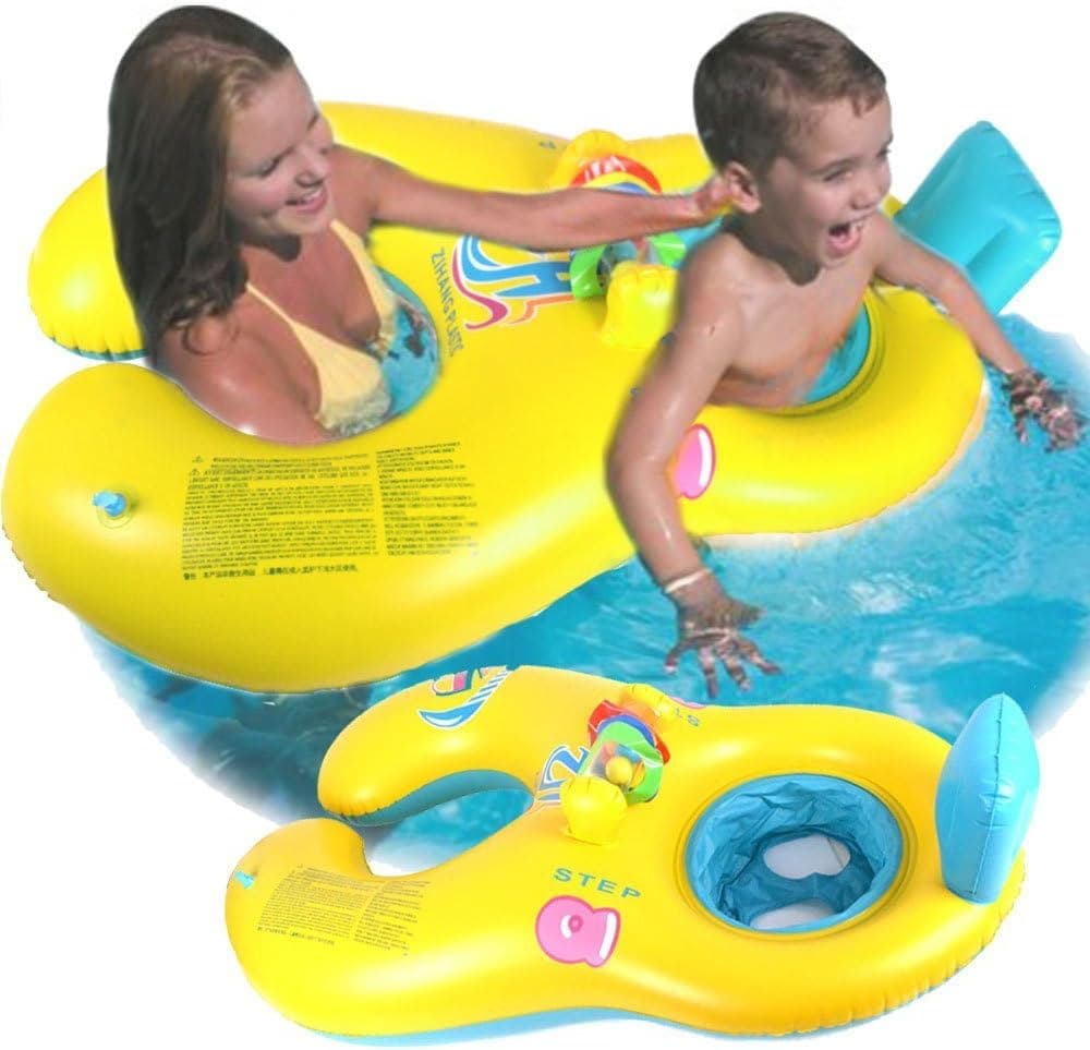 KSSHOP Baby Pool Float, Safe Floater Mommy and Baby Inflatable Baby Pool Float Toys Raft Play with Seat Dual Swimming Rings