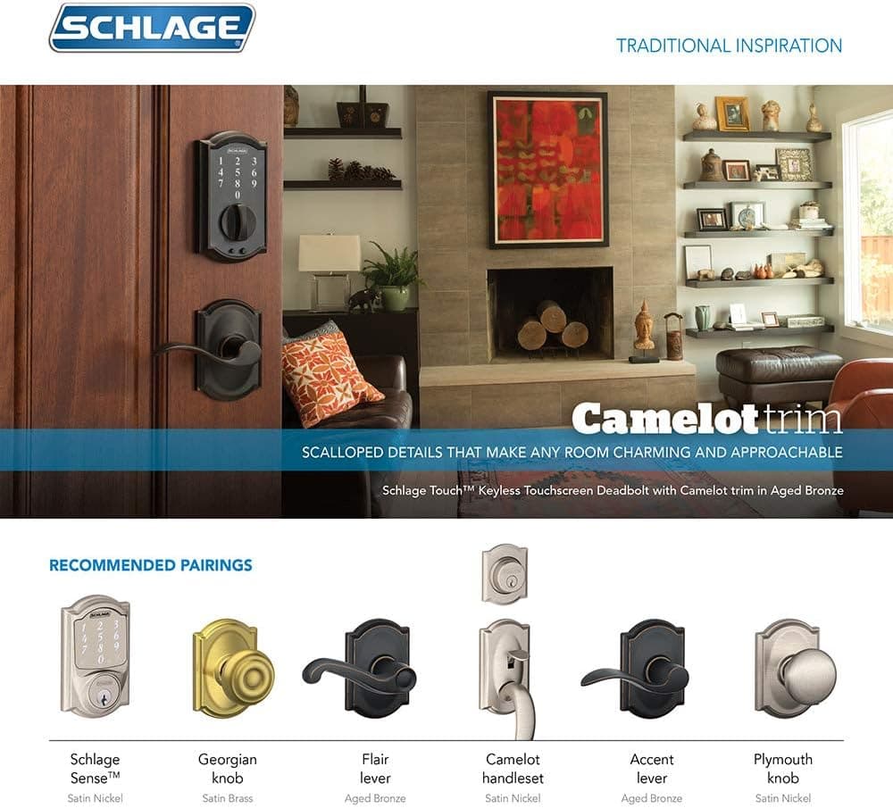 Schlage FE285 Camelot By Georgian Bottom Half Handleset with 16080 Latch and 10063 Strike Matte Black Finish