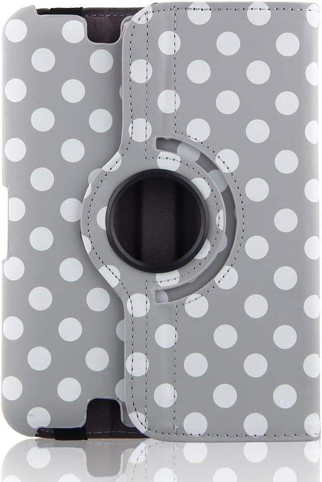 Generic PU Leather Luxury Stylish Slim-Fit Ultra Lightweight 360 Degrees Rotating Swivel Stand Polka Dot Pattern Design Series Smart Cover Case Skin Multi-Angle Viewing for Amazon Kindle Fire HD 7" Tablet (Only for 2012 Old Model) with Free Gifts - Gray/Grey