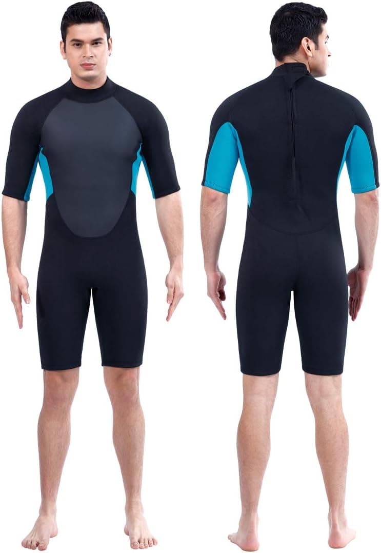 Homruilink Mens Wetsuit Shorty Wetsuit 3mm Neoprene Thermal Swimsuit Diving Suits with Back Zipper UV Protection Short Sleeve Suits for Surfing Kayaking Snorkeling Swimming Diving