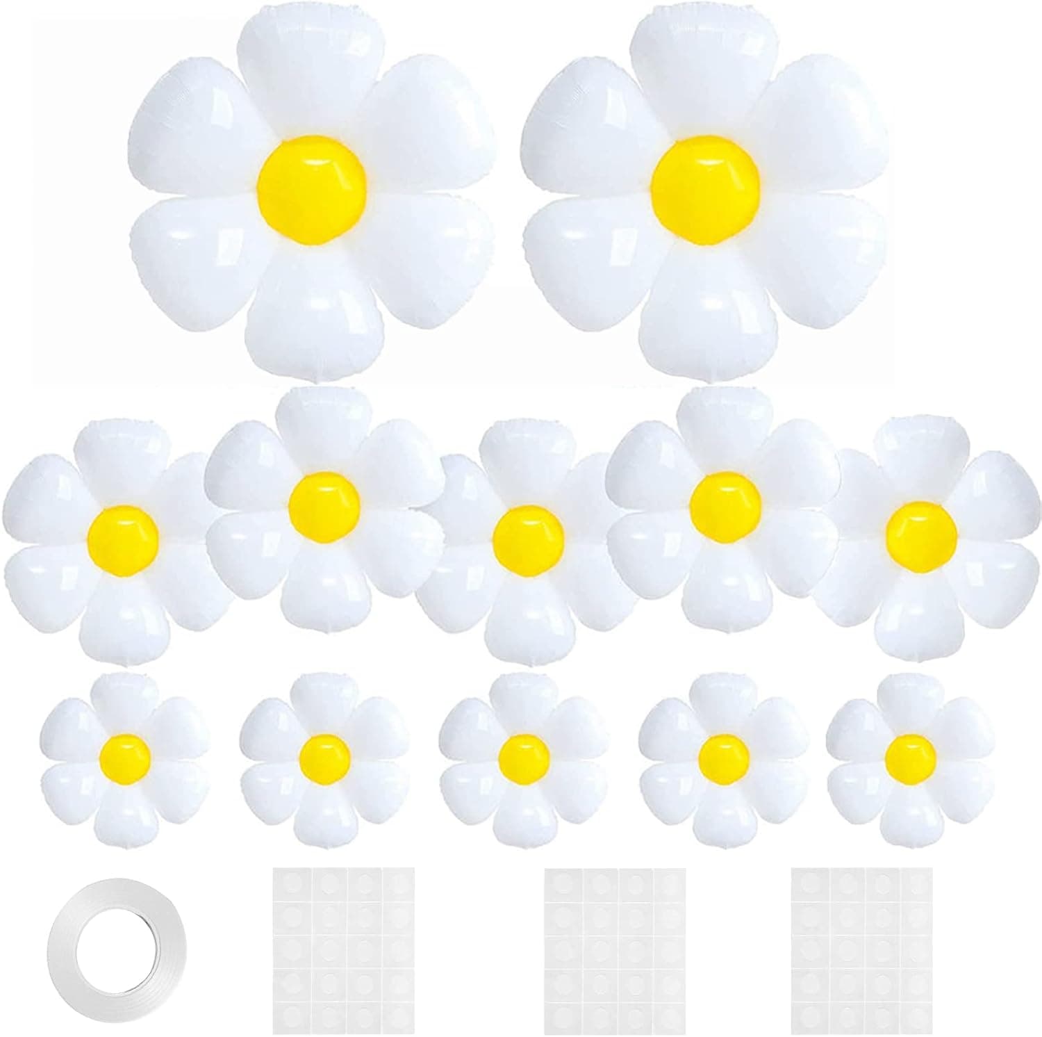 Abandship Daisy Balloons, 12PCS Party Decorations Flower Balloon Garland Groovy Balloons Pastel Kit for Birthday Home Yards Wedding Décor(white ribbon+dot glue)