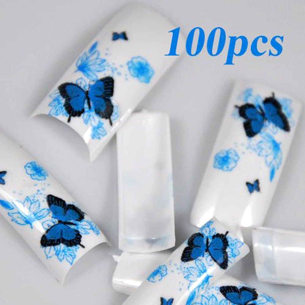 350BUY 100 Spring Butterfly Style Acrylic False French Nail Tips