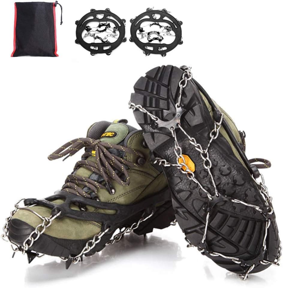 Milky House Traction Cleats, Anti Slip Ice Snow Grips Steel Spikes Crampons for Walking Climbing Hiking- Black