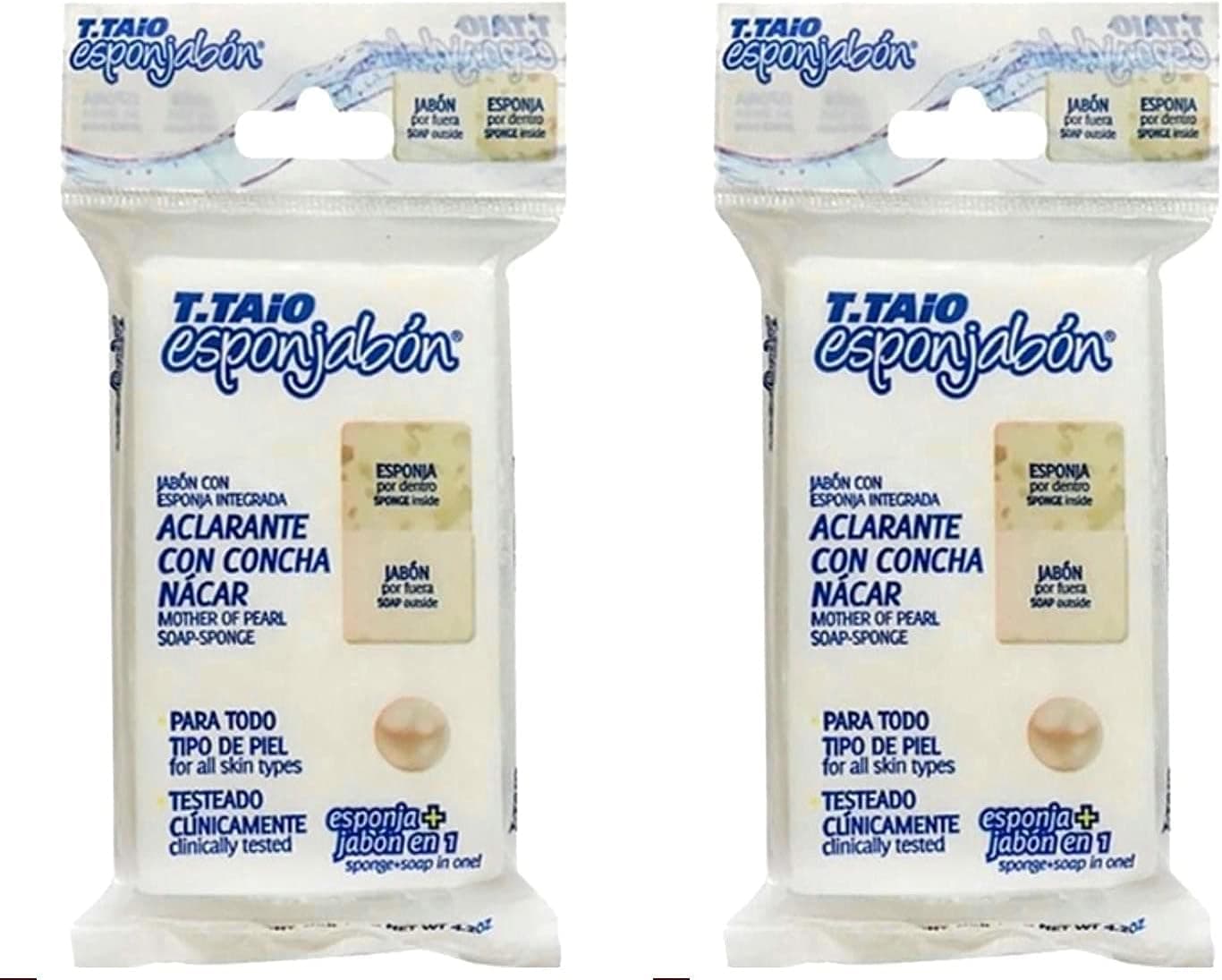 T.Taio Esponjabon Mother of Pearl Soap Sponge - Gentle Shower Scrubber - Cleaning Bath Wash Scrub - Dirt & Oil Removal - Massage & Lather Foot, Elbow, & Face - Bathroom Accessories - Fresh Nacre Scent