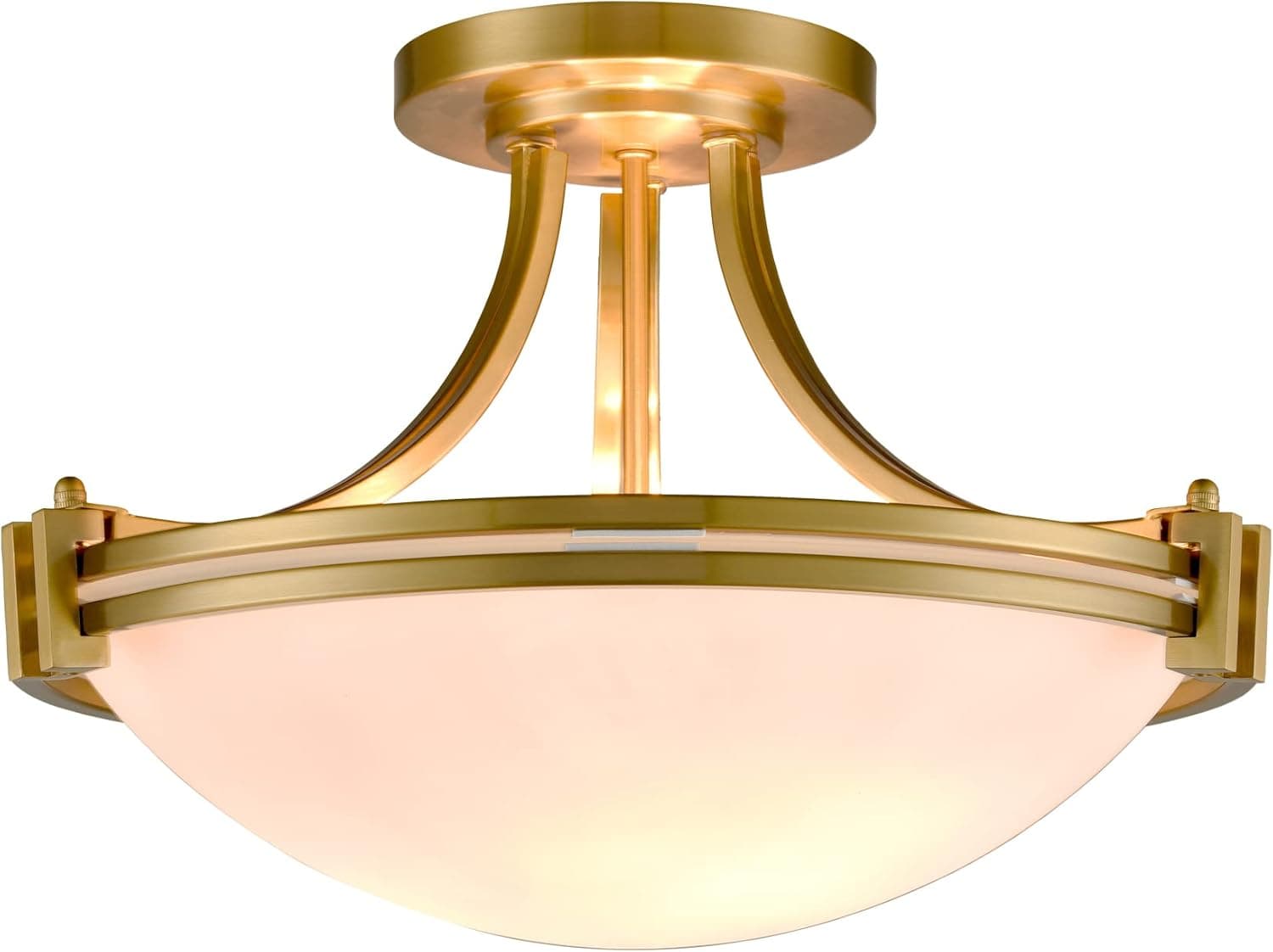 SAMTEEN Modern Brass Semi Flush Mount Ceiling Light 3-Light White Glass Ceiling Light Fixtures for Bedroom Hallway Foyer