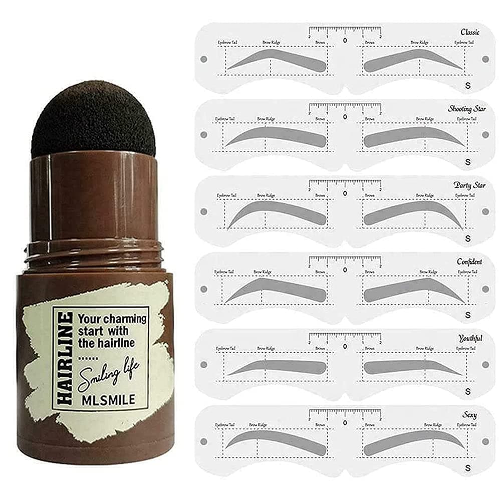 Eyebrow Stamp Shaping Kit, One Step Brow Stamp Stencil Kit Waterproof Eye Brow Stamp Makeup Tools Eyebrow Definer with 6 Reusable Eyebrow Stencils (Grey Black)