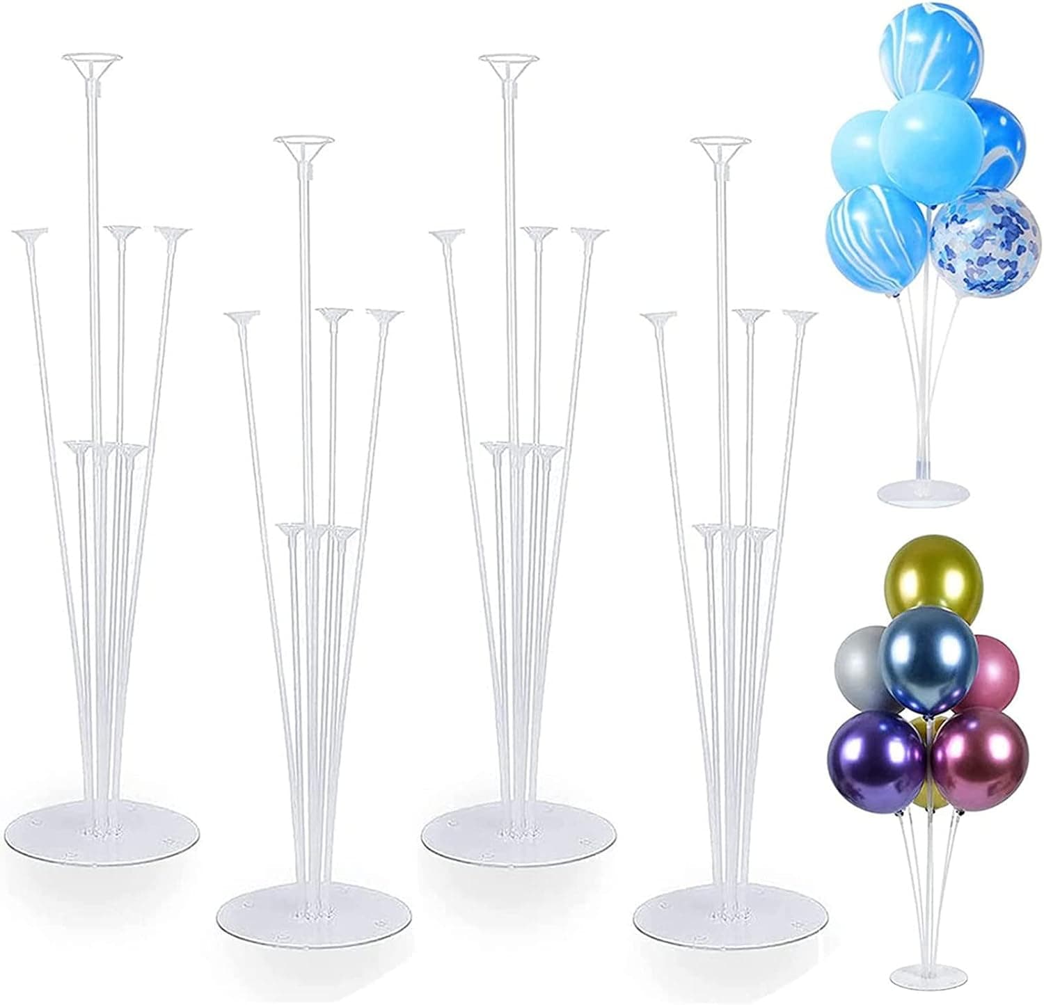 Faitoger 4 Sets of Balloon Stand Kits, Reusable Clear Balloon Stand with Base Balloon Table Floor Stand for for Birthday Wedding Festival Anniversary Party Christmas Decorations (4PCS)