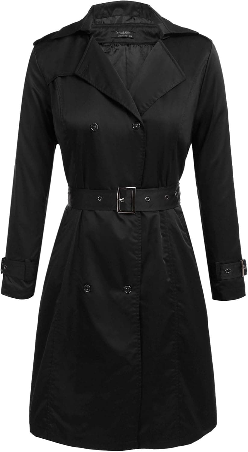 Women's Plus Size Trench Coat Double Breasted Long Trench Coats with Belt