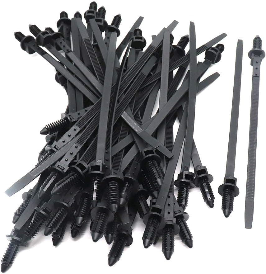 S SYDIEN 50Pcs Black Nylon Push Mount Car Cable Zip Tie Self-locking 6.9"Length