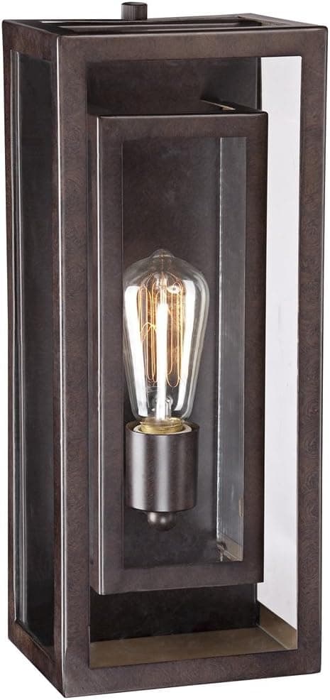 Possini Euro Design Double Box Modern Industrial Farmhouse Rustic Outdoor Wall Light Fixture Bronze 15 1/2" Clear Glass for Exterior Barn Deck House Porch Yard Patio Outside Garage Front Door