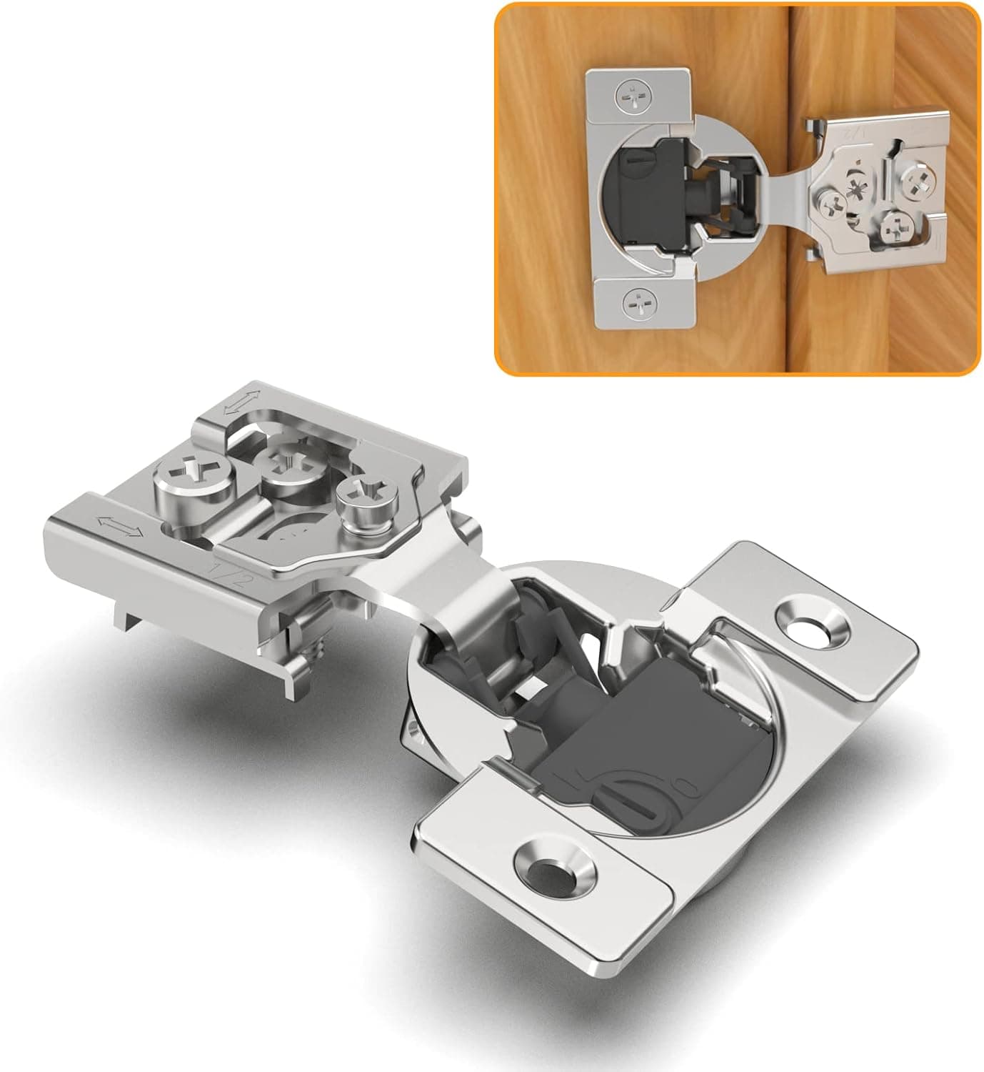 Chibery 10 Pack 1/2" Overlay 4D Soft Close Concealed Hinges for Face Frame Door, Adjustable Closing Speed, Self Close Satin Nickel, 105° Open Angle Concealed Stainless Steel Hinges for Cabinet