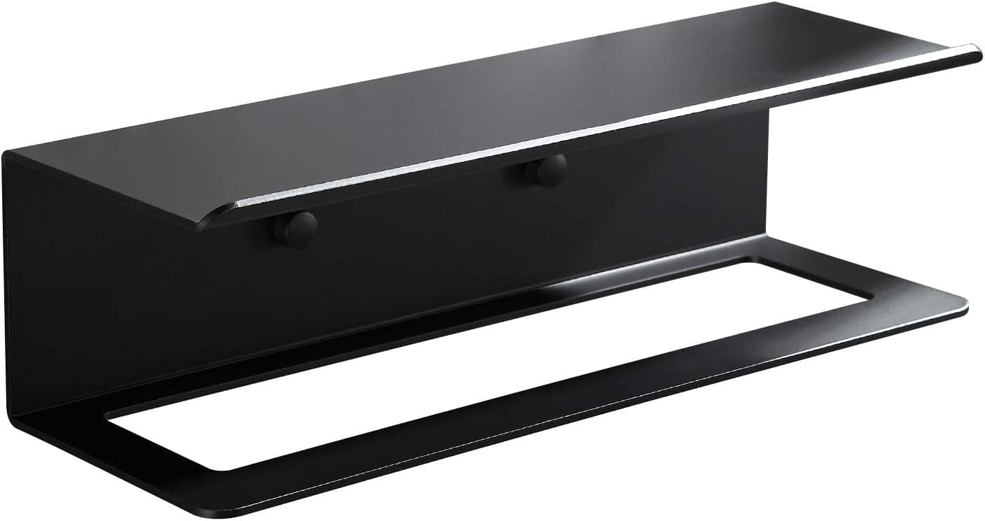 BVL Bathroom Shelf Black Metal Floating Shelf Bathroom Shelf with Towel Holder 12.4 Inches Wall Shelf for Bathroom Kitchen Organizer