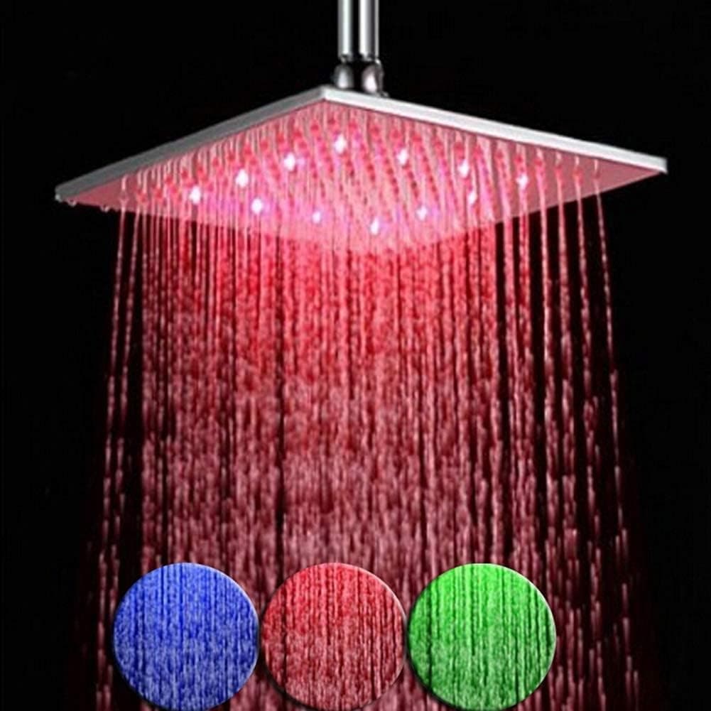 Saeuwtowy 10 Inch Large Square Rainfall LED Shower Head High Pressure Bathroom Showerhead Chrome Finish