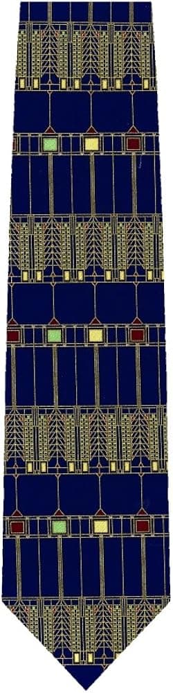 Frank Lloyd Wright Tree of Life Glass Design Silk Tie - Navy