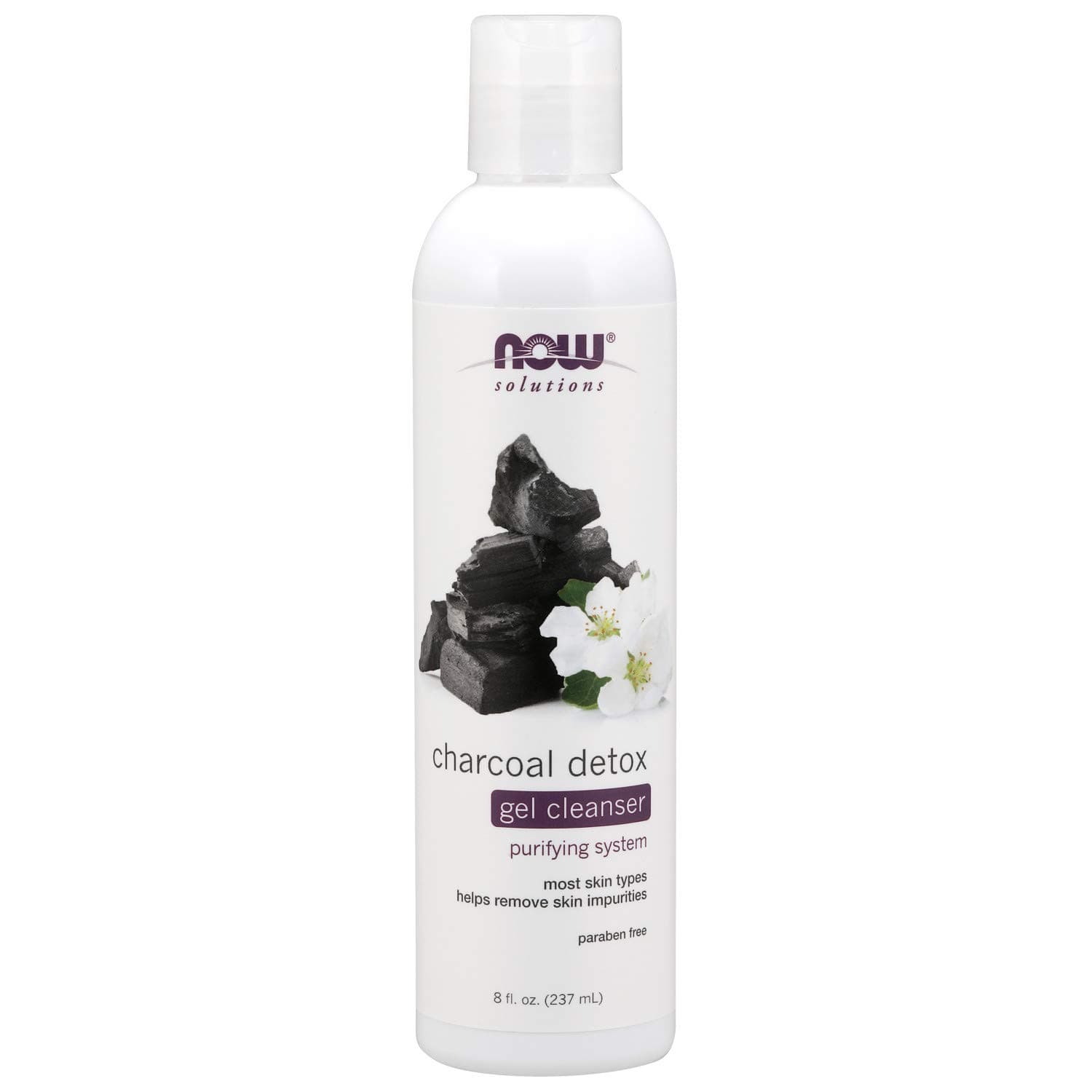 NOW Solutions, Charcoal Detox Gel Cleanser, Purifying System, for Most Skin Types, 8-Ounce