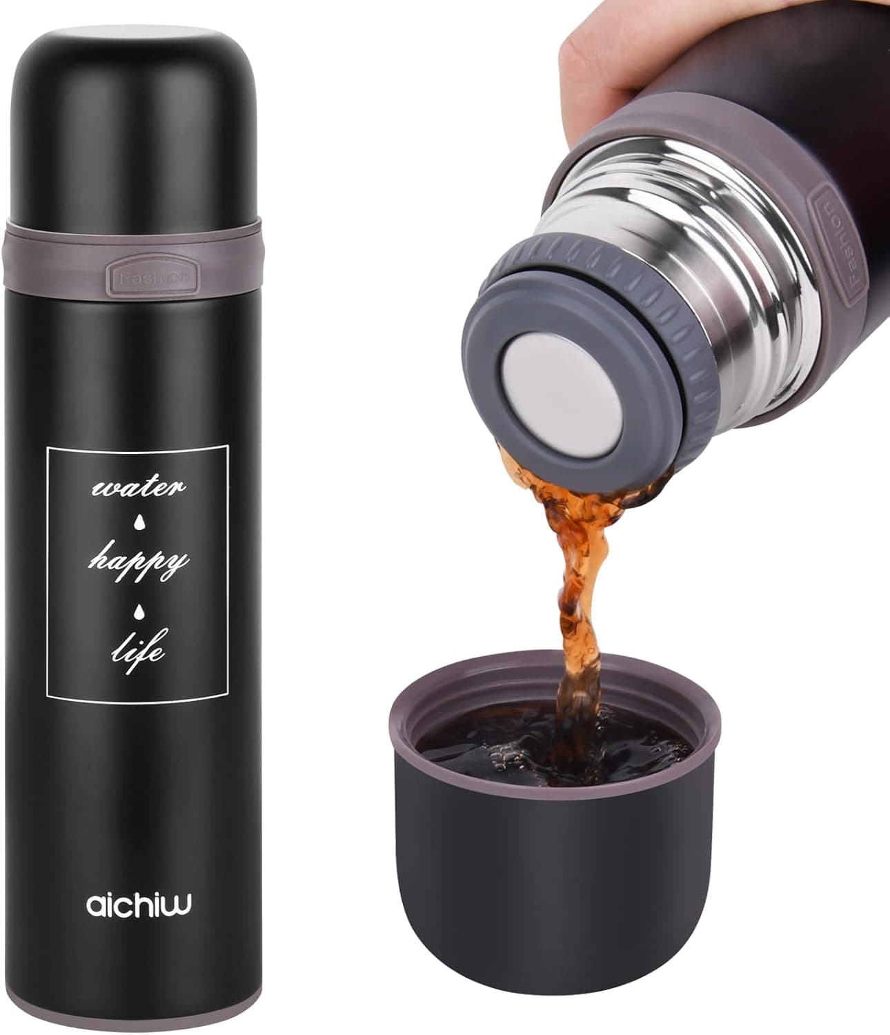 Stainless Steel Coffee Thermos, BPA Free, Water Bottle Travel Mug , Hot & Cold for Hours, Perfect for Home, Office, Car, Outdoor Movement, Travel, (16oz, Black)