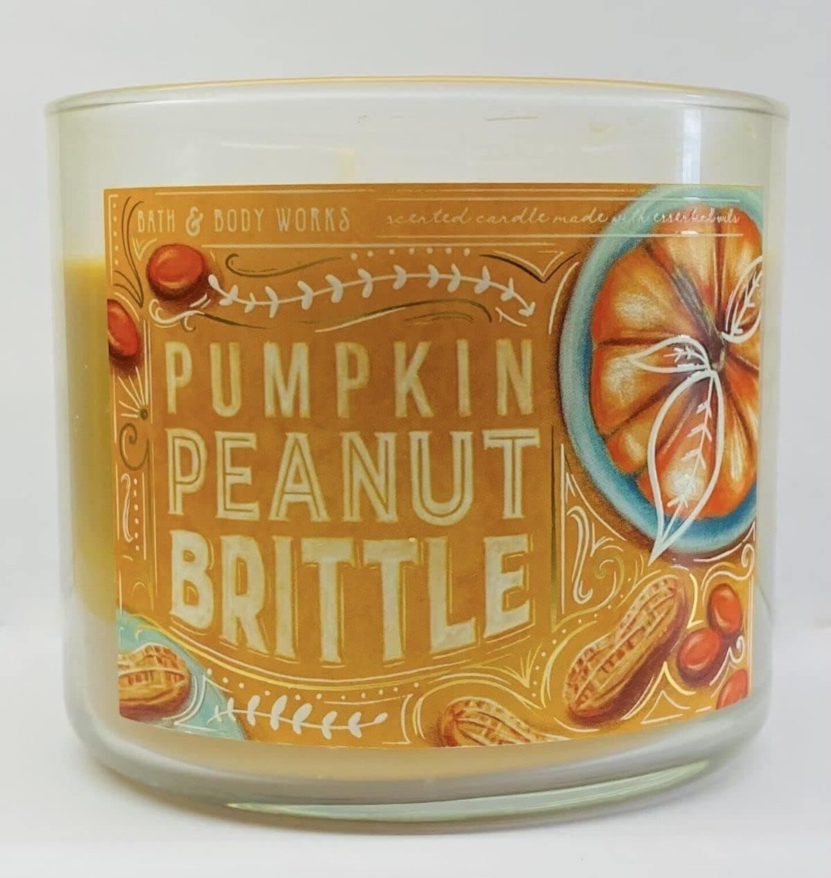 Bath and Body Works White barn Pumpkin Peanut Brittle 3 Wick Candle