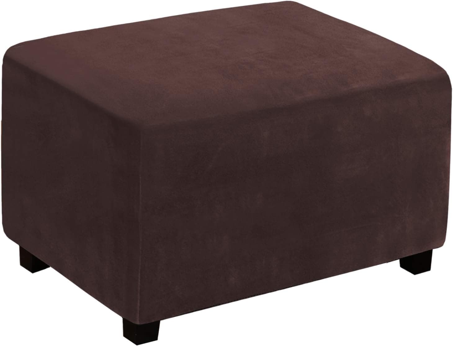 Velvet Stretch Ottoman Cover Foot Stool 1 Piece Form Fit Stretch Ottoman Covers Foot Rest Slipcover Soft Thick Solid Velvet Plush Rectangle Ottoman Slipcovers with Elastic Bottom (X-Large, Brown)
