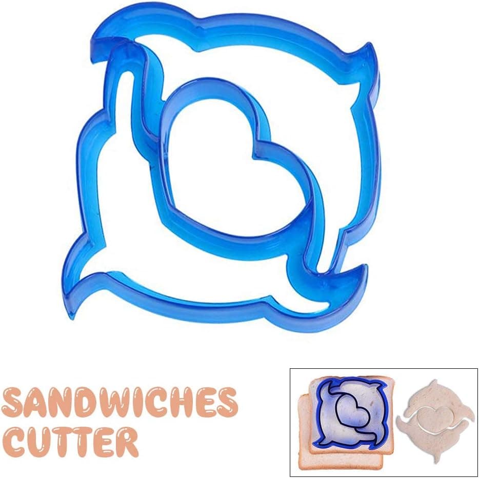 Sandwiches Cutter set,Dolphin&Heart&Sandwiches Cutter Cookie Cutter,Food Grade Cookie Cutter Mold for Kids(2 in 1)