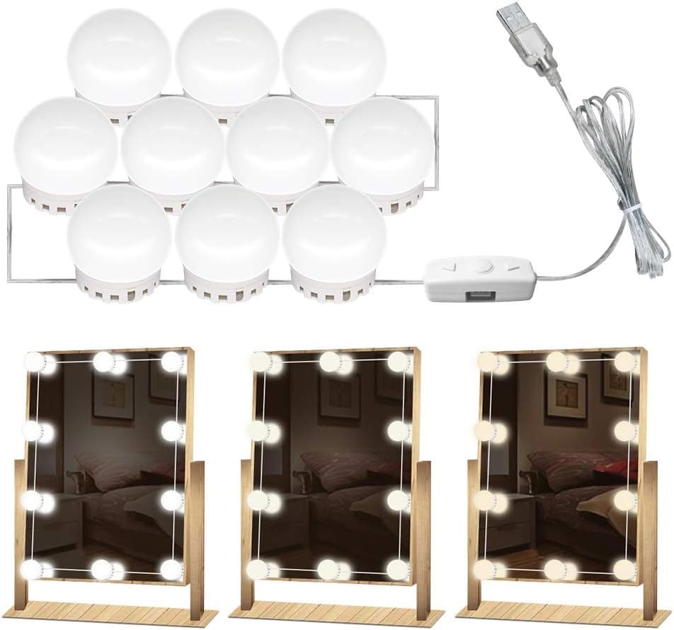 Vanity Mirror Lights, LED Dimmable Hollywood Vanity Lights Kit for Makeup Mirror with USB Port, 5 Level Brightness, 3 Style Color, Mirror Not Included