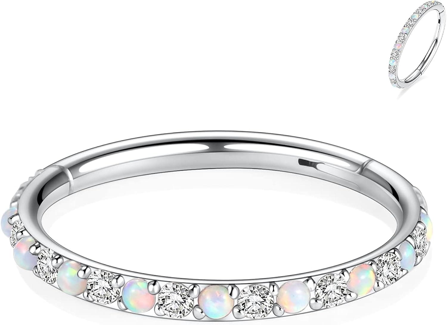 PEAKLINK 20G 18G 16G 14G CZ/Opal Stainless Steel Seamless Hinged Segment Clicker Ring Septum Conch Helix Cartilage Nose Ring Piercing 6/7/8//9/10/12mm