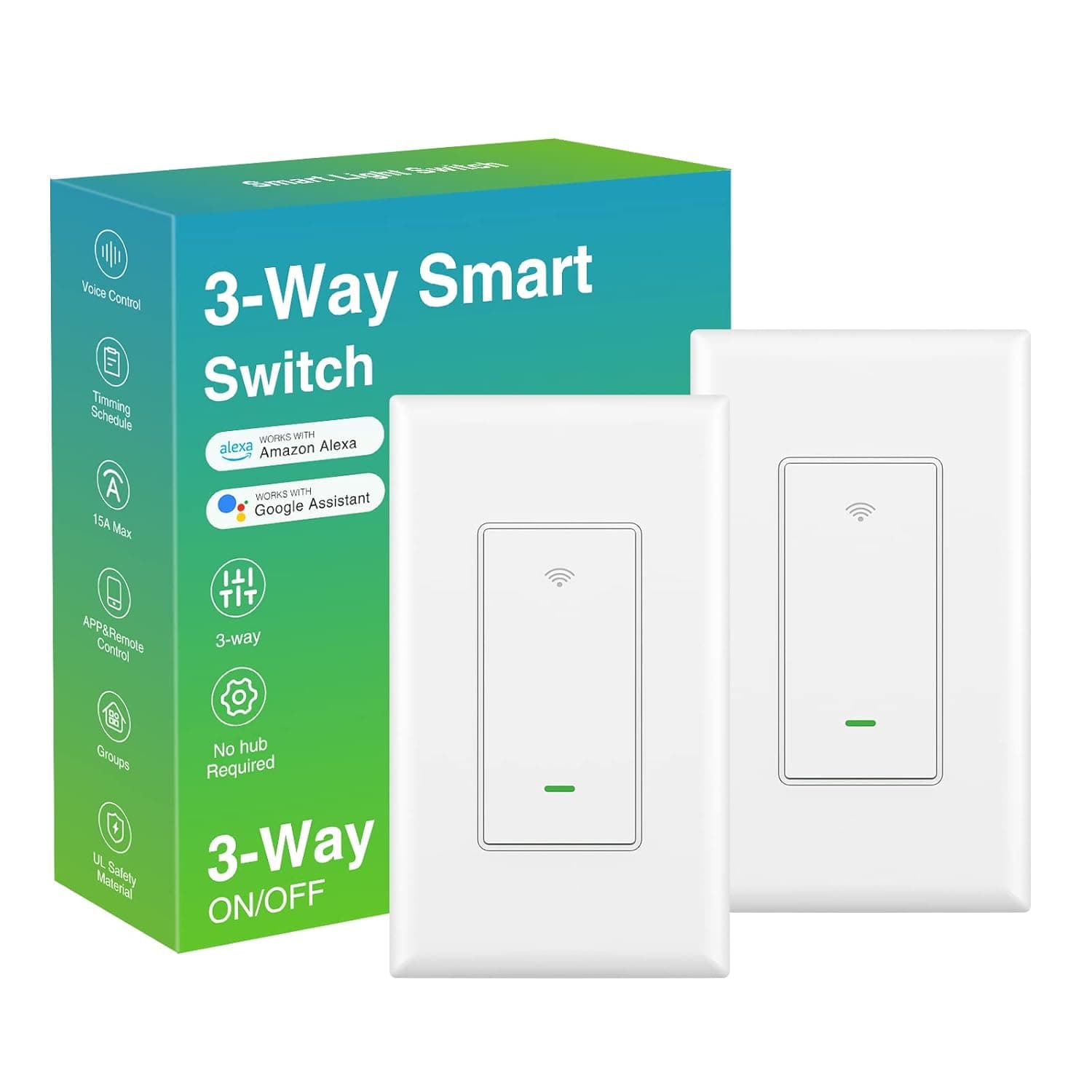 GHome 3 Way Smart Switch with Sunrise Sunset Feature, Voice and App Control, Neutral Wire Required, 2 Pack