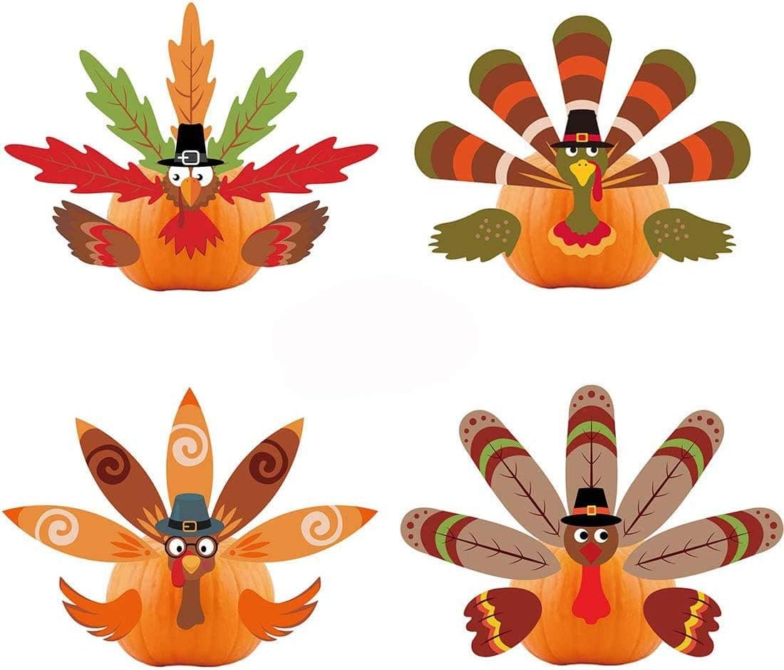 PTFNY 4 Sets Thanksgiving Pumpkin Turkey Making Kit Colorful Thanksgiving DIY Pumpkin Turkey Decorations Thanksgiving Party Games