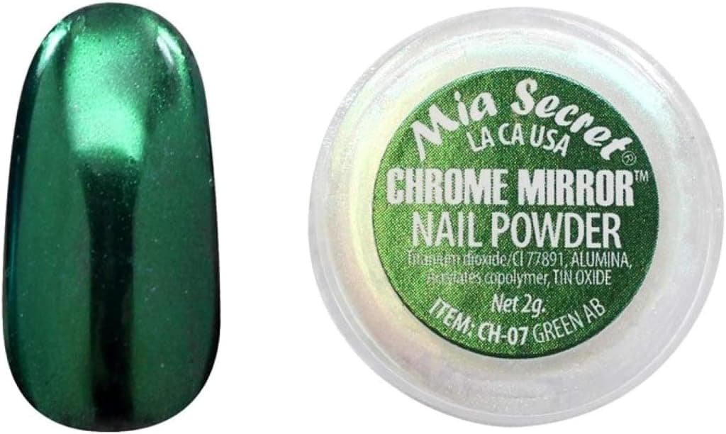 Mia Secret Chrome Mirror Nail Powder - The Original Holographic Green Manicure Nail Art Decoration For Mirror Effect Nails
