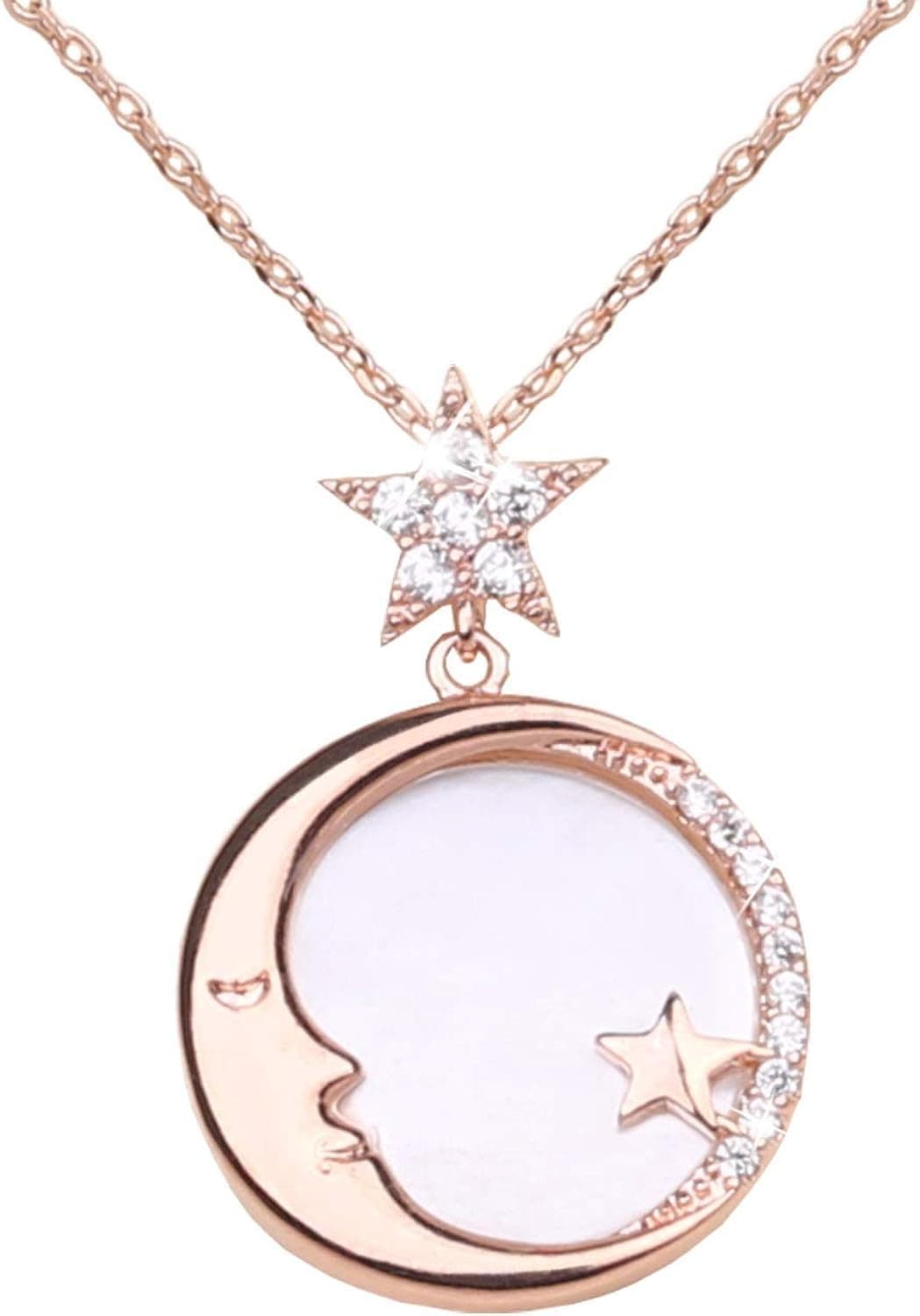 GOOKEY Rose Gold Moon Necklace - Cubic Zirconia Necklace for Women | Dainty Choker Necklace