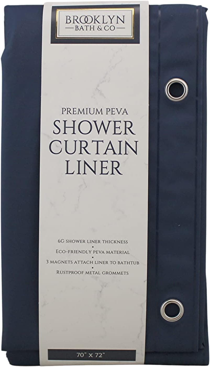 Dependable Industries inc. Essentials Premium 6 Guage PEVA Shower Curtain Liner - PVC Free Magnetized Bottom Odorless with Rustproof Grommets (Navy Blue)