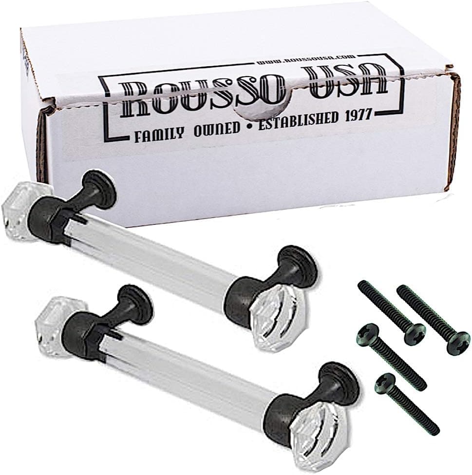 Two Sparkling Lead Free Crystal Wardrobe/Closet or Bifold Door Bridge Handle Pulls Oil Rubbed Bronze 4" Centers. (3" Center Available)