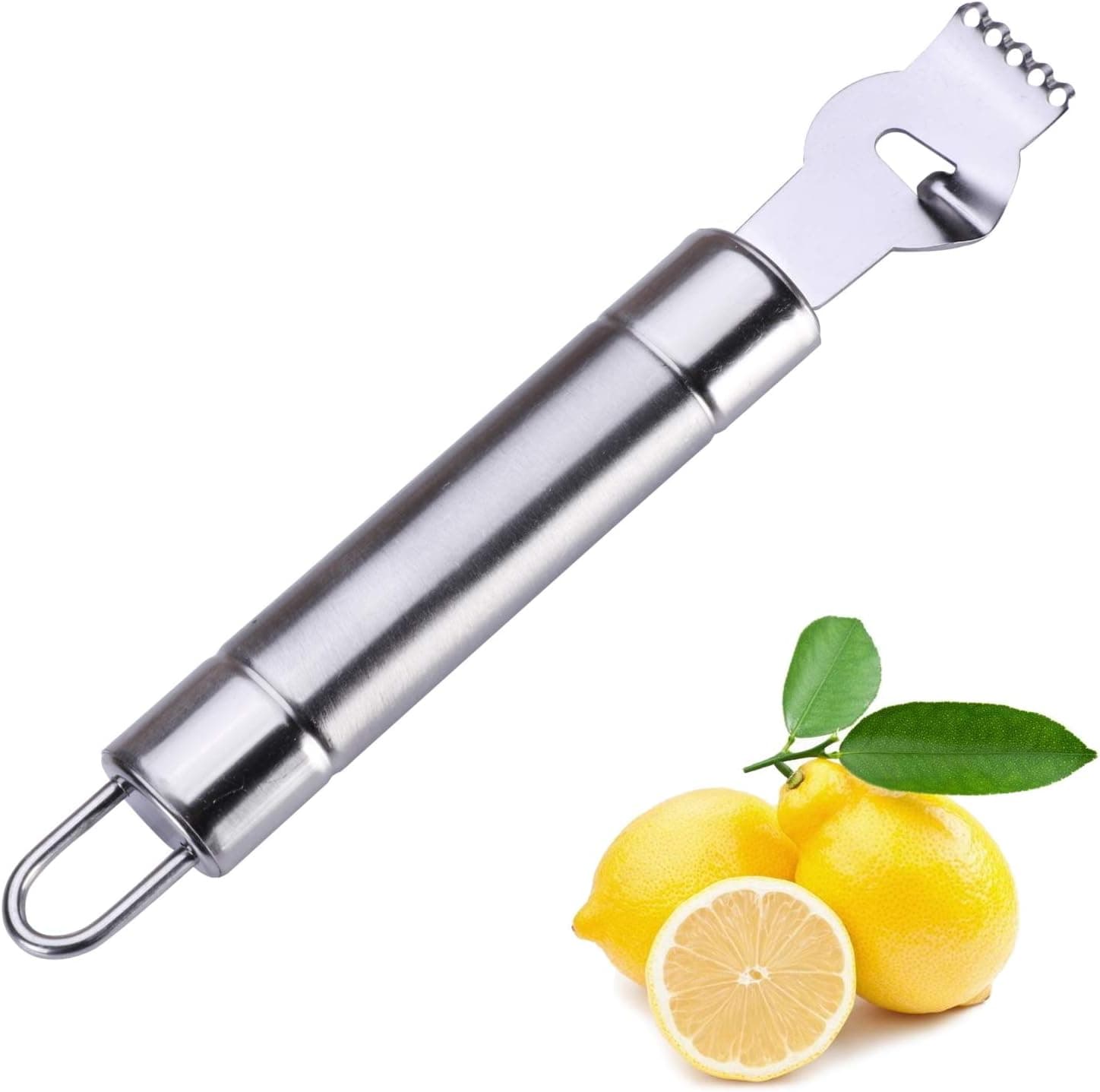 Yueshico Lemon Zester Grater - Stainless Steel Lemon Twist Tool with Channel Knife and Hanging Loop, Orange Citrus Kitchen Peeler Tool