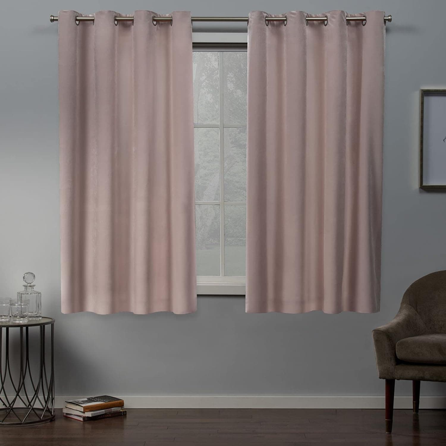 Exclusive Home Velvet Heavyweight Light Filtering Grommet Top Curtain Panel Pair, 54"x63", Blush