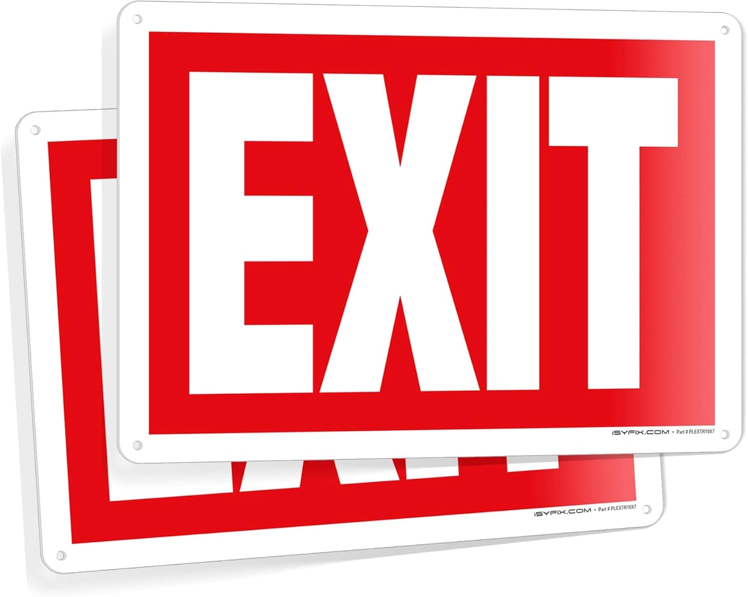 iSYFIX Exit Sign – 2 Pack 10x7 Inch – 40 mil Thick Polystyrene Plastic Sign, Laminated UV, Scratch & Fade Resistance, Waterproof, Indoor & Outdoor, Exit Signs for Exterior.