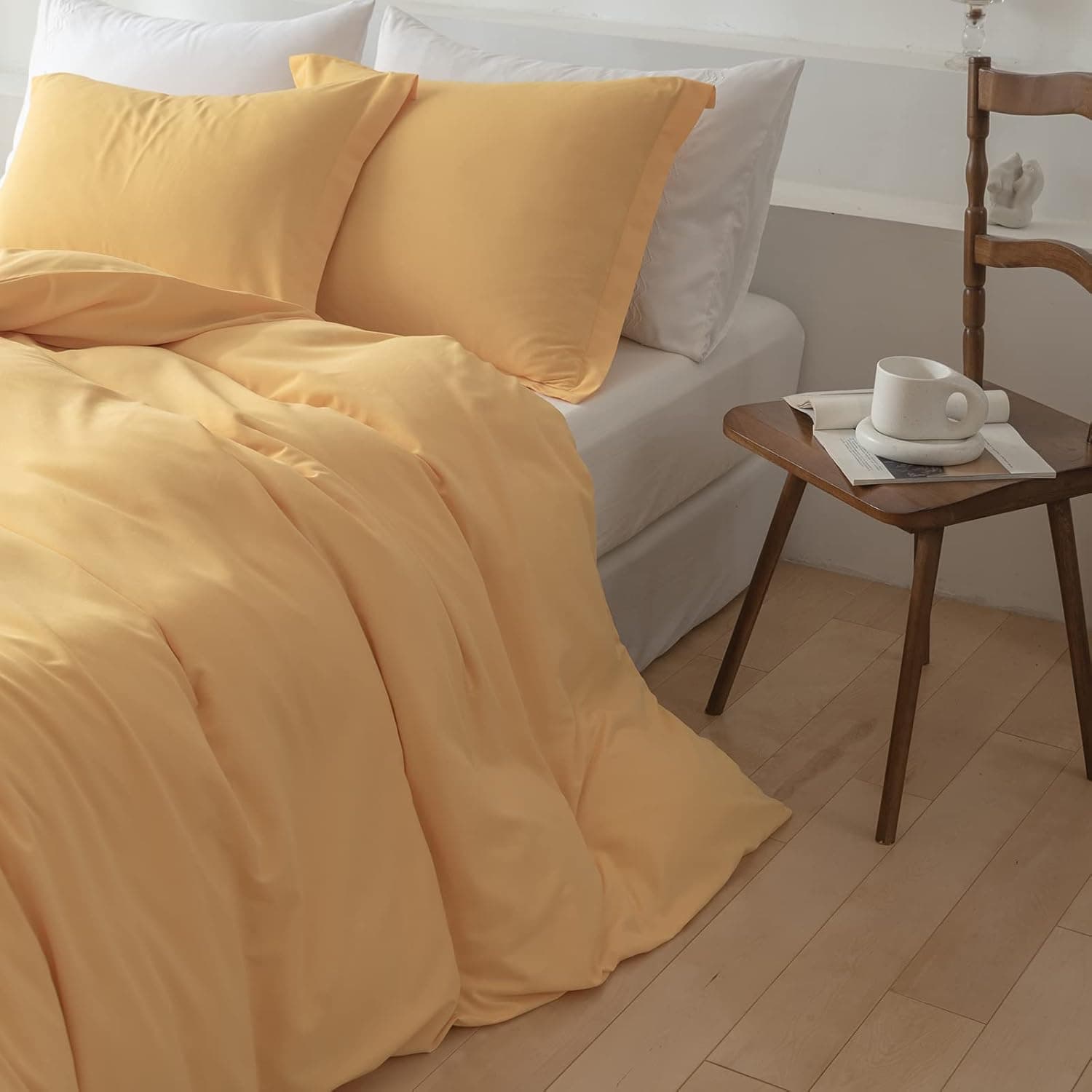 AMZTOP Twin Duvet Cover Yellow 3 Pieces Hotel Bedding Set 100% Washed Microfiber Soft and Breathable Comforter Cover with Zipper Closure & Corner Ties