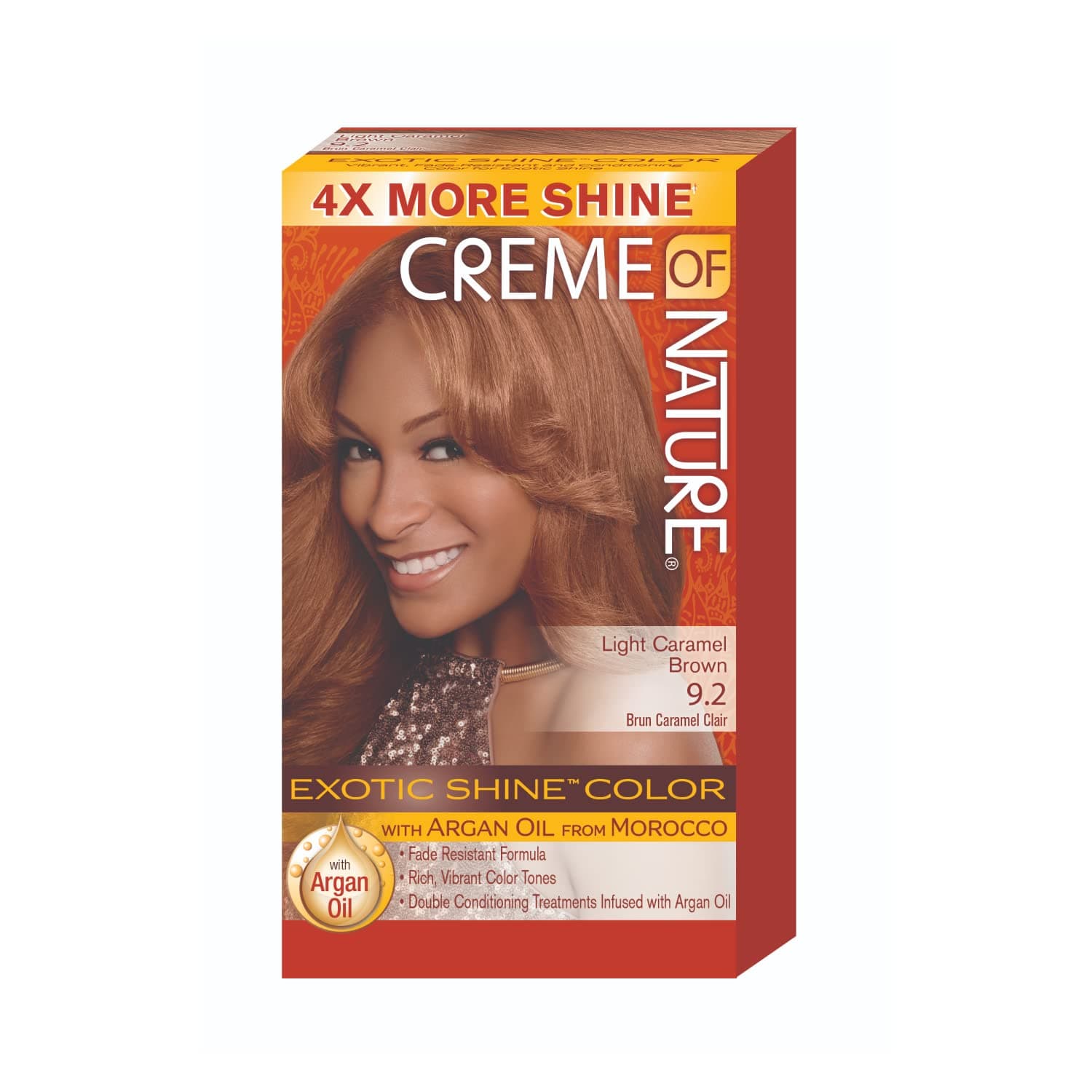 Exotic Shine Hair Color by Creme of Nature, 9.2 Light Caramel Brown, with Argan Oil from Morocco, 1 Application