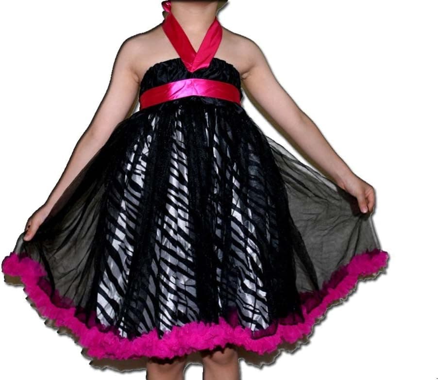 Black/White/Hot Pink Zebra Print Pettiskirt Tutu with Black Netting - Size 5-6 Years